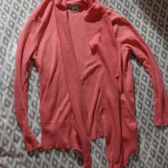 Coral cardigan Sweater Boho Ribbed Detailing Longer Length in Front Size Medium - Picture 3 of 16